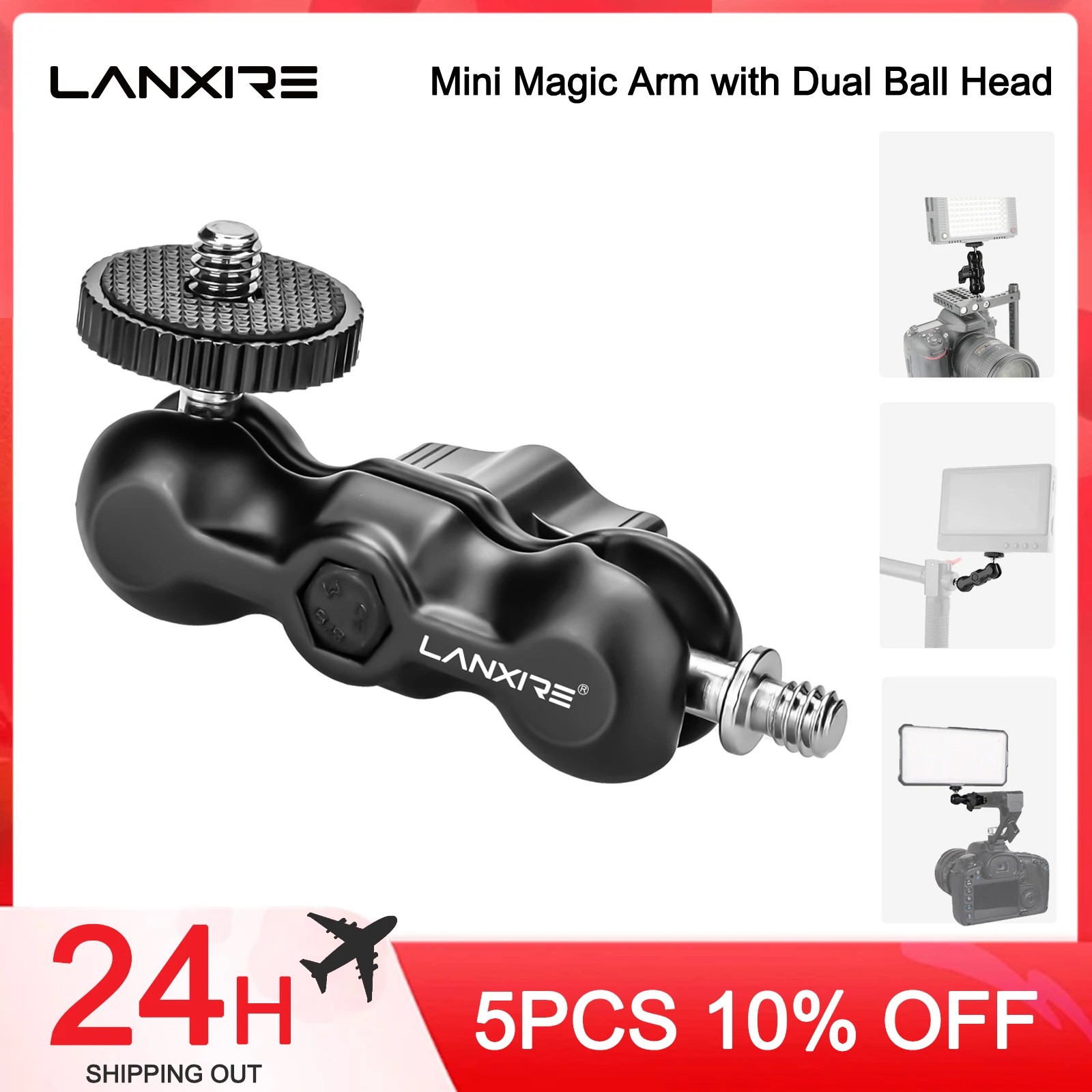 

Lanxire Mini Magic Arm with Dual Ball Head and 1/4'' Screw for Super Clamp, SmallRig Camera Cage, Monitor and Microphone