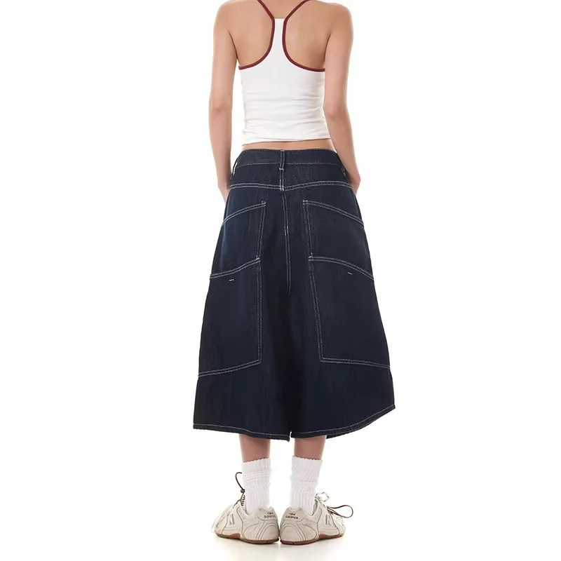 

Прямые джинсы American Sle с высокой талией, женские летние новые свободные джинсовые брюки на семью футов с большими кетами, винтажный дизайн