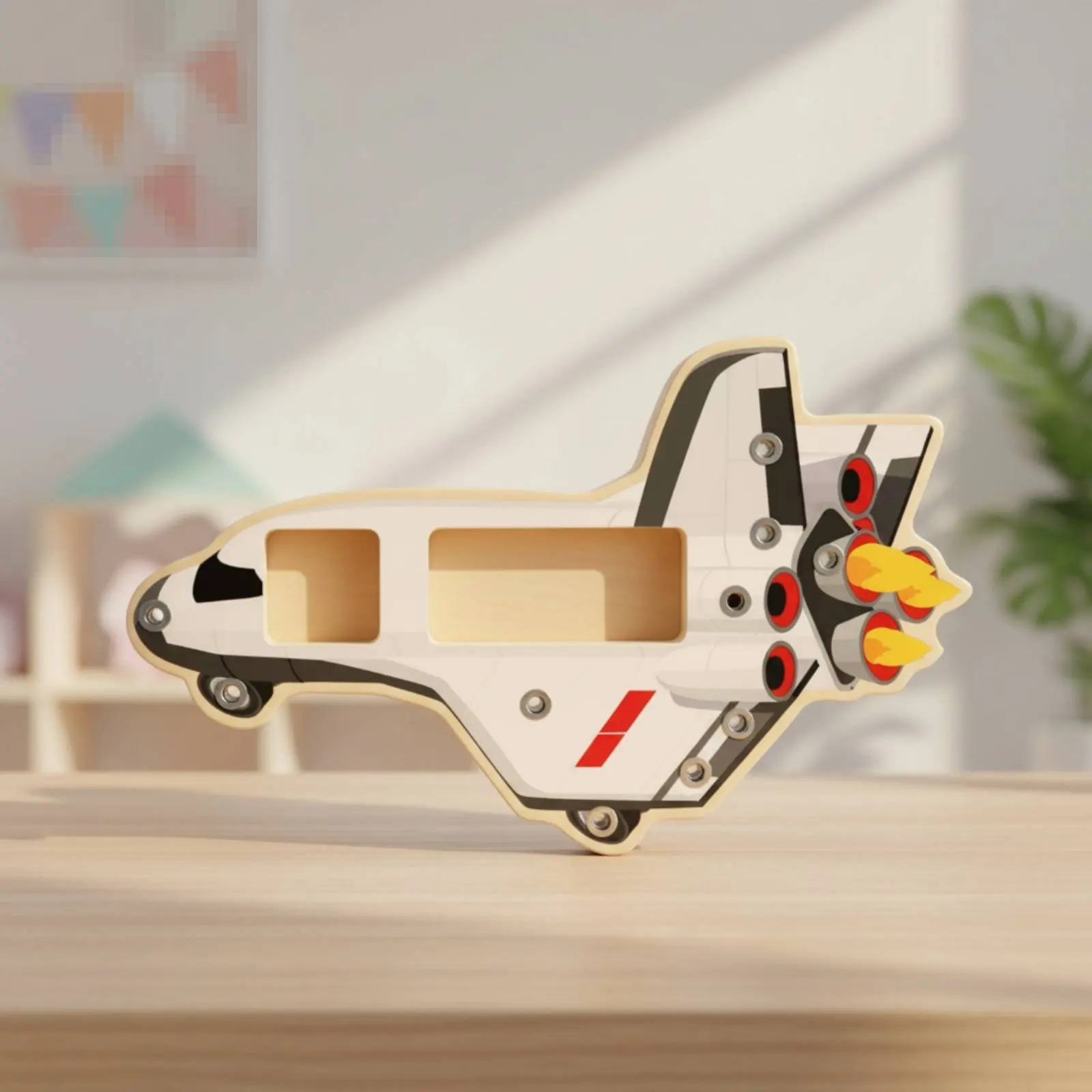 

Wooden Spaceship Busy Board Screenunplugged Space Shuttle Busy Board Toddler Learning Gear Travel-Friendly Rounded Edges