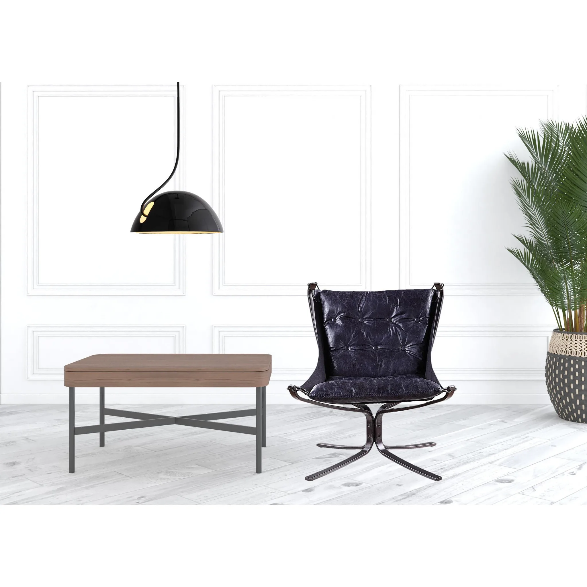 Blue and Steel Blue Top Grain Leather Tufted Lounge Chair