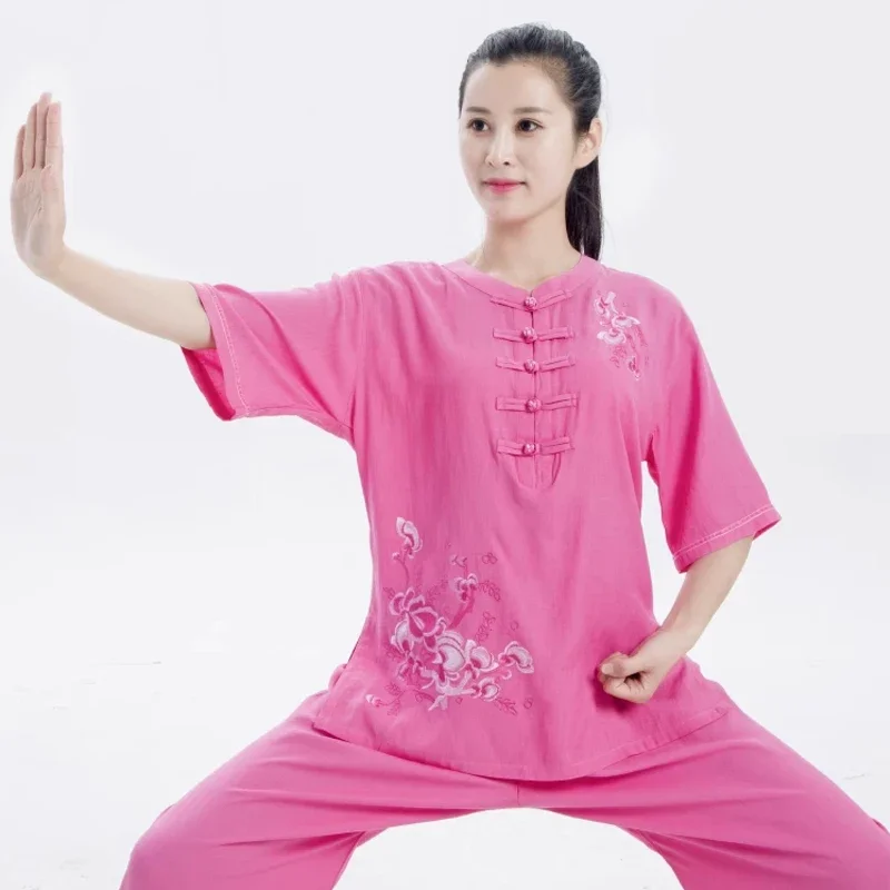 traditional-chinese-clothing-women's-new-summer-short-sleeve-embroidered-tai-chi-suit-martial-arts-practice-kung-fu-set-thin