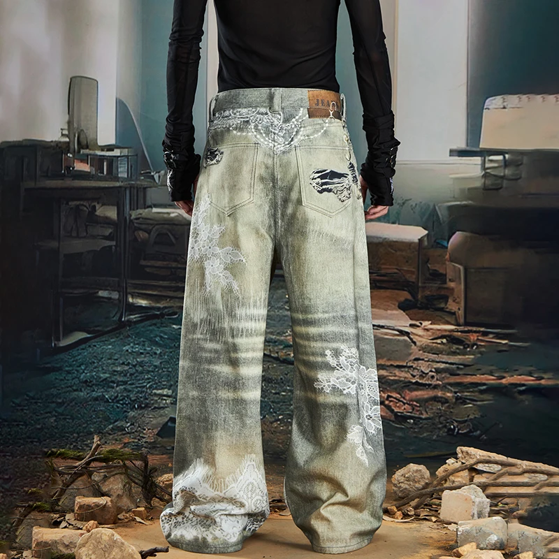LUZHEN Originele Gepersonaliseerde 3D Patroon Gedrukt Losse Rechte Jeans Heren 2025 Nieuwe High Street Fashion Denim Broek Mannelijke JY3545
