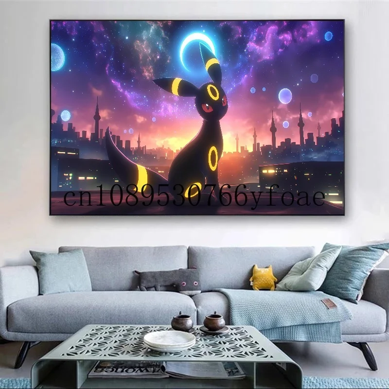 Pokemon Starry Sky Tokoh Anime Umbreon Poster Dekorasi Gambar Seni Dinding Lukisan Kanvas Cat Air Dekorasi Ruangan Modern Hadiah Anak-anak