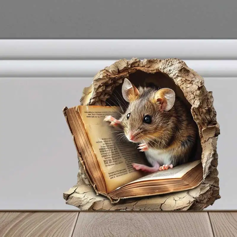 Adesivo de Parede Engraçado em Forma de Buraco de Rato para Decoração de Sala de Estar e Quarto, Papel de Parede Removível CM01