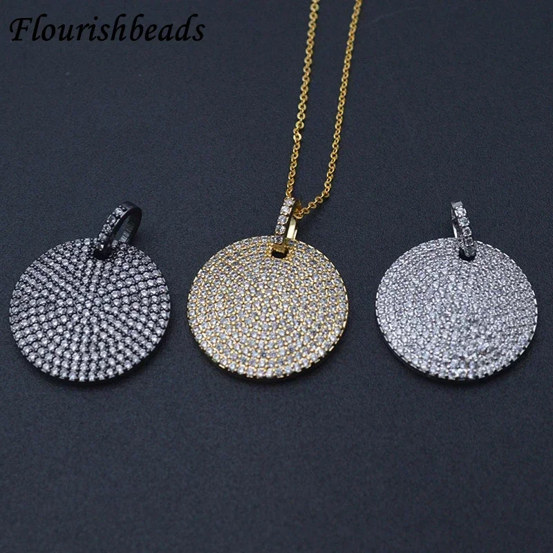 

Luxury Paved Real CZ Beads Gold Color Round Pendant Charms with Linked Chains Necklace Women Fashion Jewelry