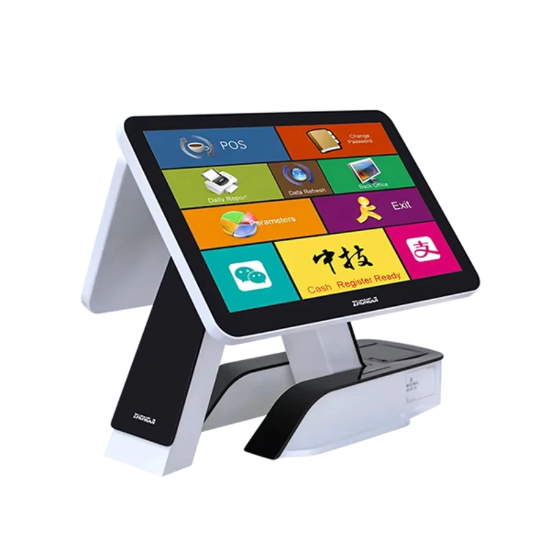 All in One Pos System Commercial Touch Cash Register Mobile Pos QR Code Scanning Print Internal Printer Customer Display Screen