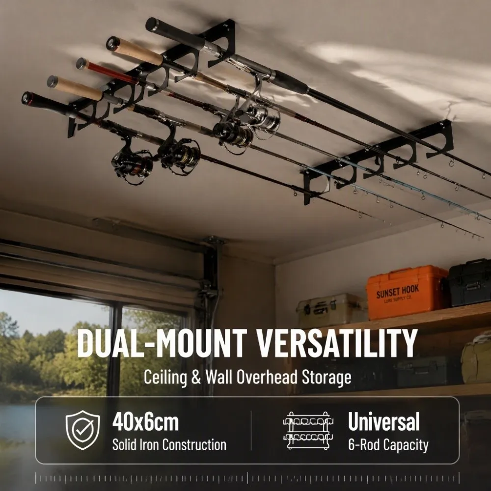 Wall Mounted Wall Mounted Fishing Rod Storage Rack Easy To Install Anti-Slip Fishing Pole Organizer Holder Sturdy Structure