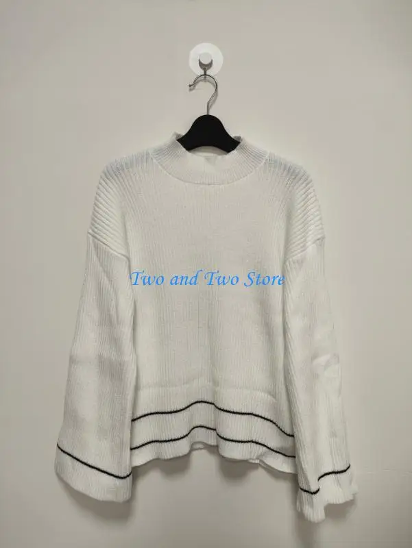 HX6F Mock Neck Drop Shoulder Slit Hem Sweater Knit Pullover Fall Winter Women's Fall Winter Fashion Pullover Tops