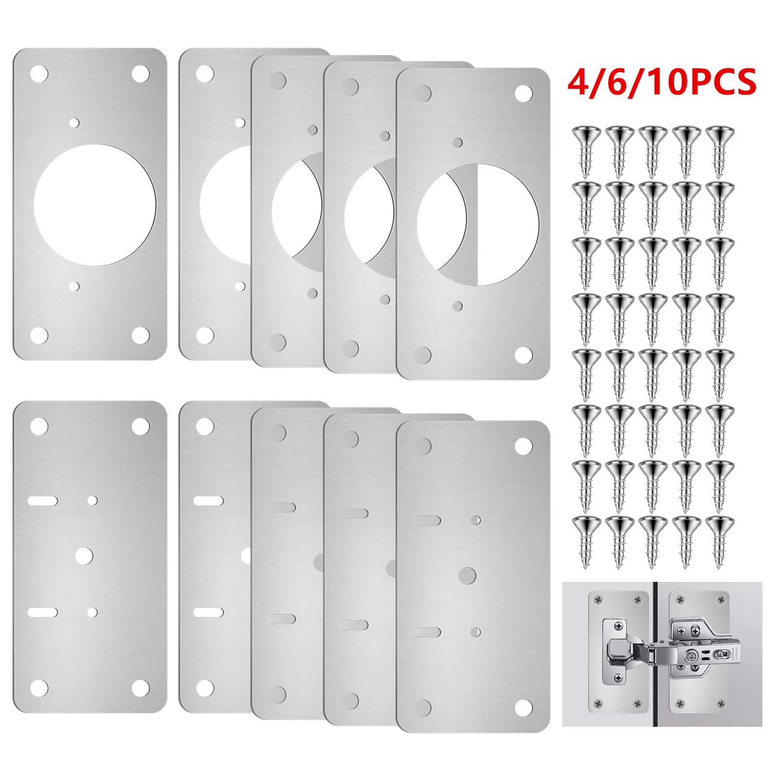 

4/6/10Pcs Stainless Steel Hinge Repair Plate A/B Side Cabinet Door Hinge Fixing Bracket with Mounting Screws