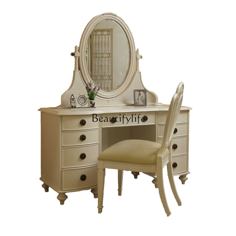 

American dresser solid wood luxury simple large capacity princess cosmetic cabinet