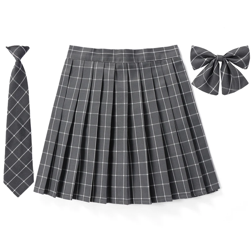 Women High Waist Pleated Skirt Plaid Necktie Summer New Harajuku Preppy Mini A Line Japanese School Uniforms Girls Kawaii Skirt