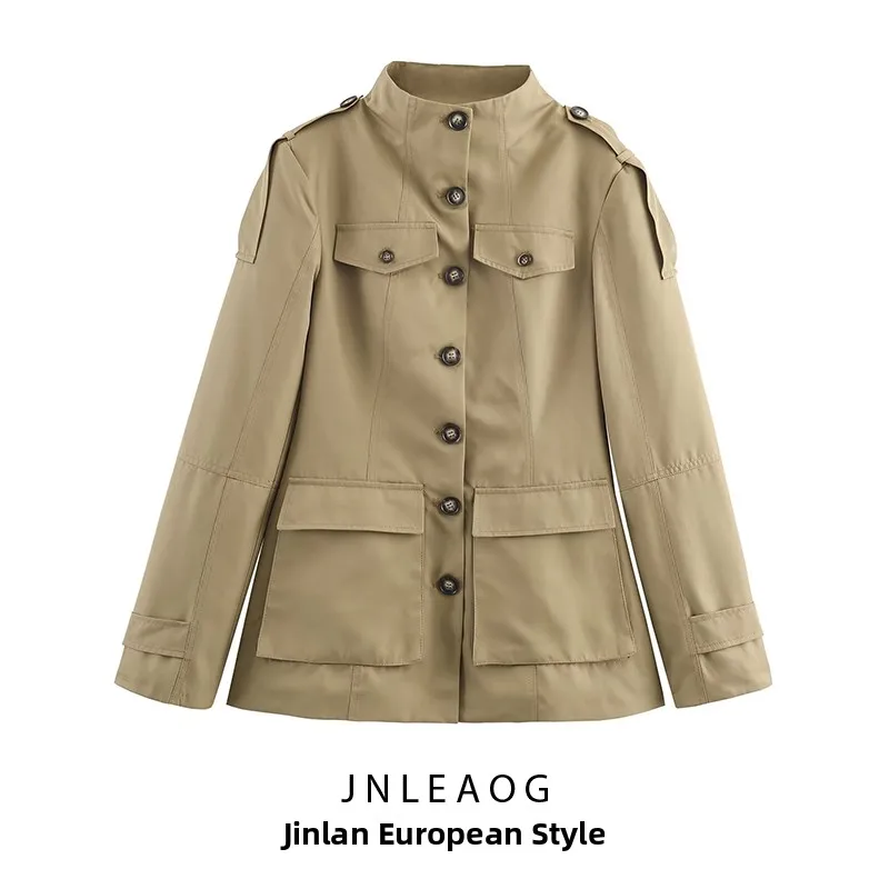 JNLEAOG ファッションベルト付きレディースジャケット 秋の新作 スタイリッシュな通勤用 ロング丈スーツカラー ミディ丈 ポリエステル...