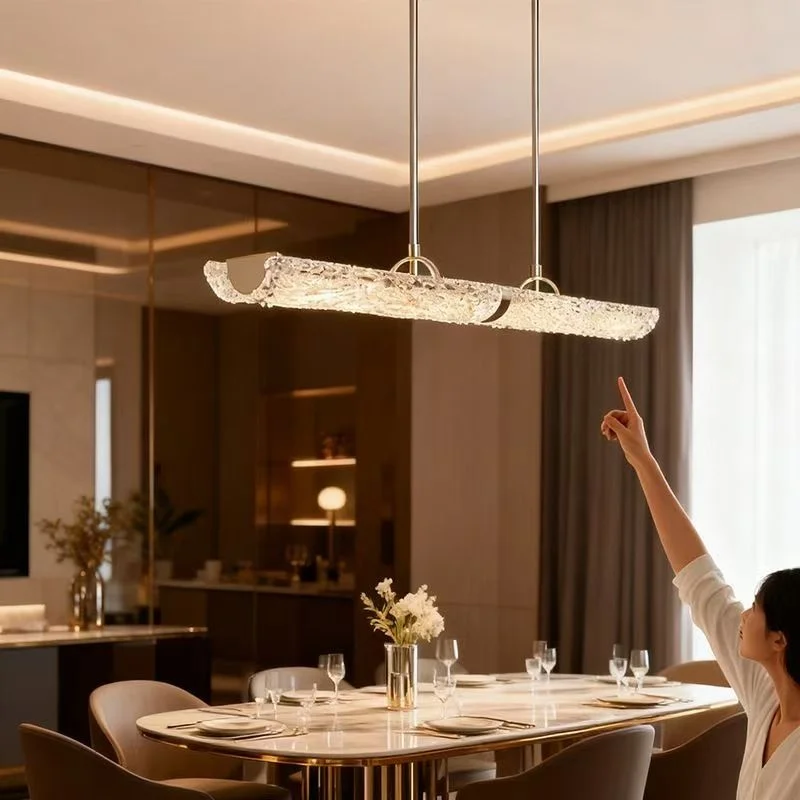 Italian Straight Line Restaurant Lights Luxury High-end Minimalist Creative Handmade Ice Silk Glass Lighting Fixtures