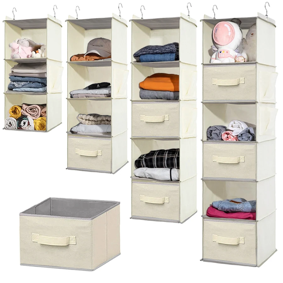 1PCS wardrobe hanger 3-layer 4-layer 5-layer wardrobe hanger beige hanging wardrobe storage rack, 6-layer wardrobe hanging stora