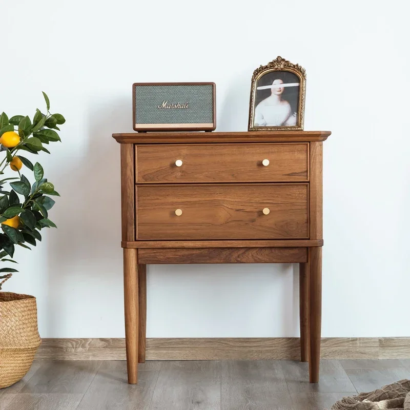 

Retro bedside table Medieval Myanmar old teak storage chest cabinet Full solid wood sofa side locker Living room