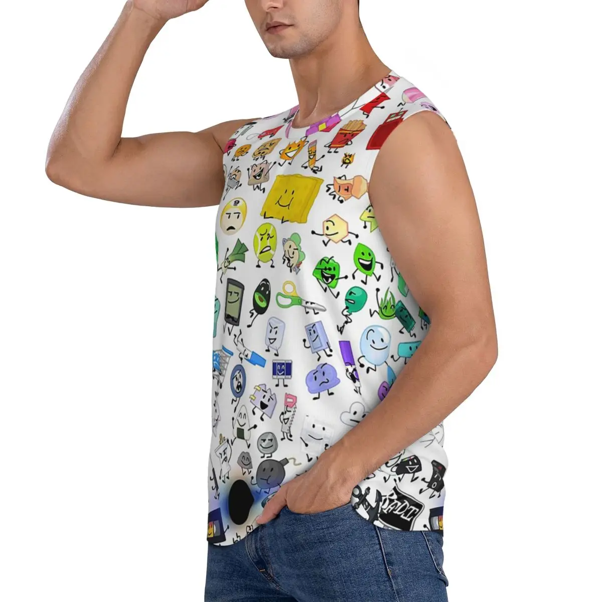 BFB And TPOT Full Cast BFDI Men Sleeveless Tank Tops Quick Dry Breathable Gym Fitness Running Summer Casual Sport Vest