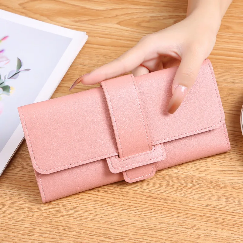 

Women's Wallet Long Three Fold Flip Change Multi-functional Buckle Wallet Coin Purses Card Bag