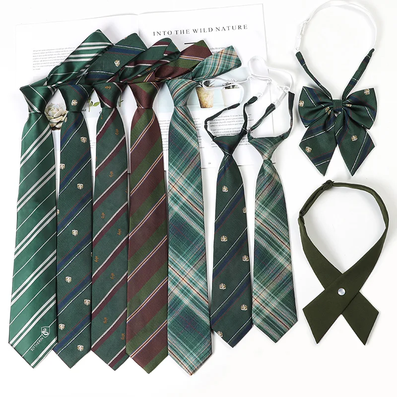 Green Tie Lazy Striped Punch-Free Japanese College Style Shirt Accessories Hand Tie Scholar's Clothing Jk Bow Tie for Women