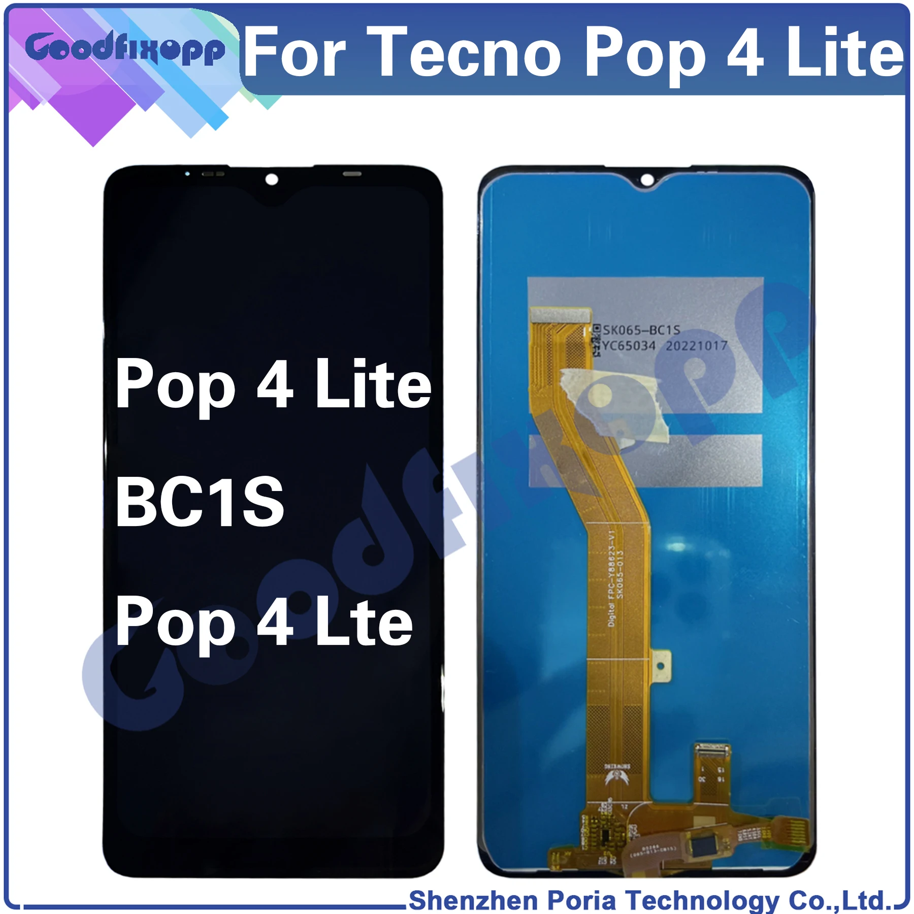 For Tecno Pop 4 Lite LTE BC1S Pop4Lite Pop4LTE LCD Display Touch Screen Digitizer Assembly Repair Parts Replacement