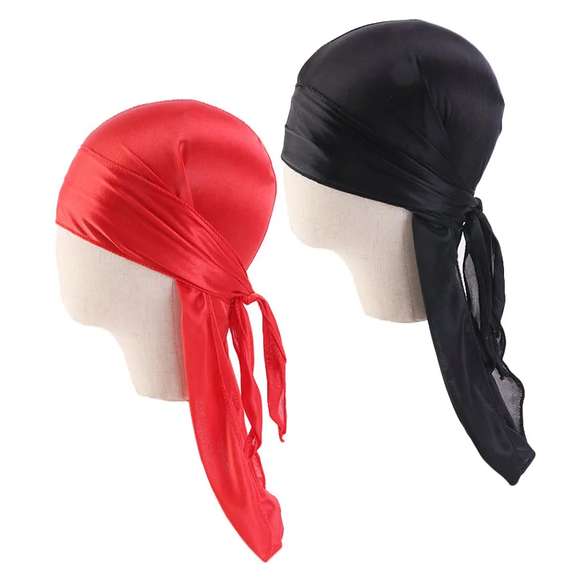 2PCS/LOT Kids Silky Durag Boy's Long-tailed Pirate Cap Hip-Hop Cap Bandana Turban Headwear Doo Rag Children's Waves Cap