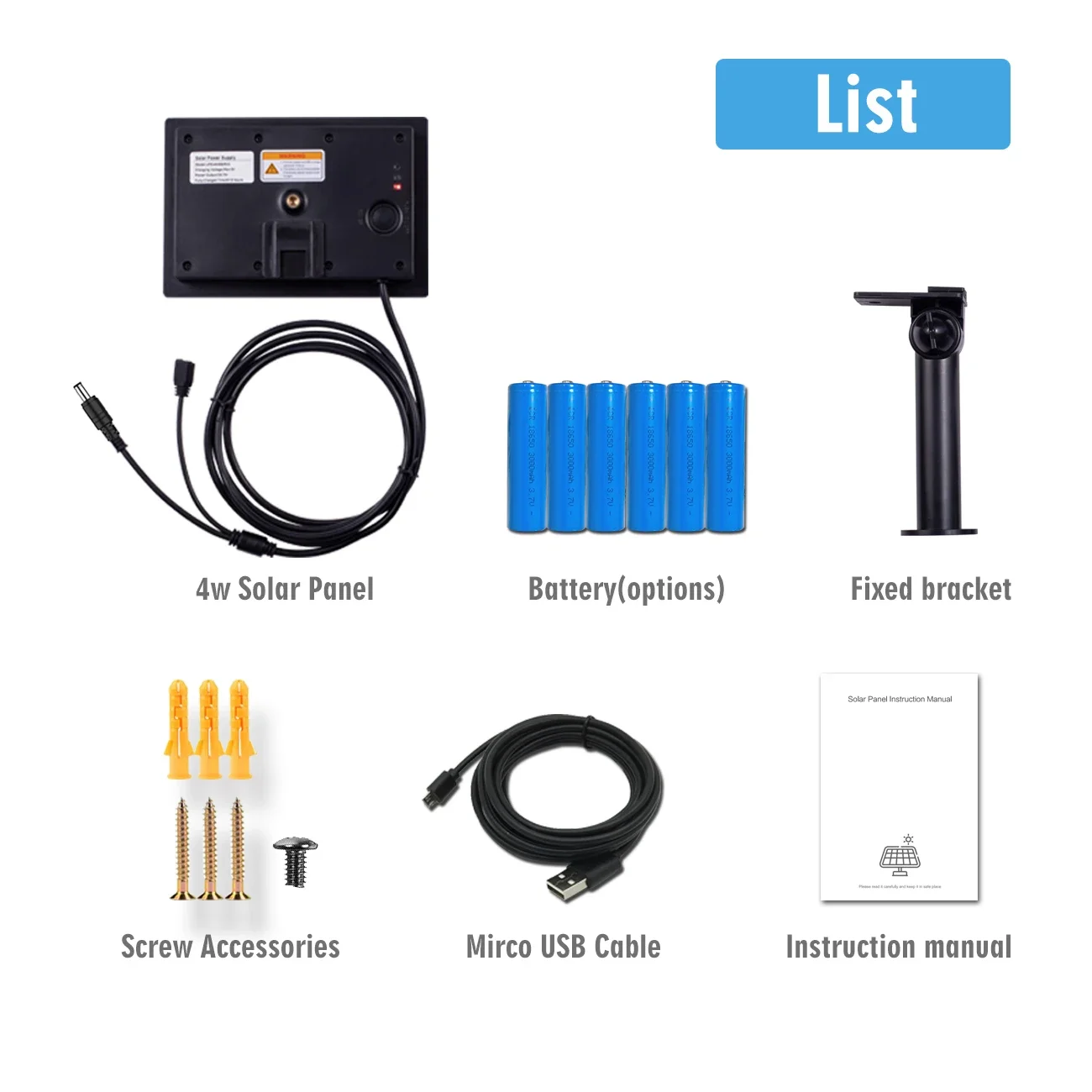 4W  Solar Panel Waterproof Micro USB/TypeC Output 5V 6V 9V 12V Solar Cells Charge Install 18650 Battery Outdoor Security Camera
