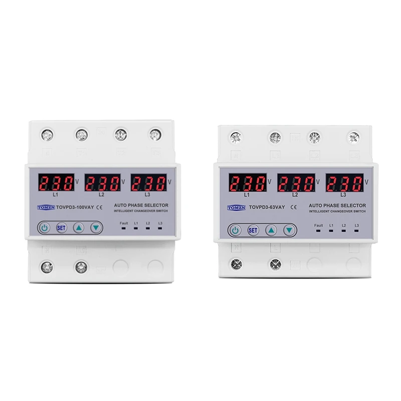 

TOMZN 3 Phase 3P+N Rail Phase Selector Voltmeter With Adjustable Over And Under Voltage Protection Monitor Relays Protector