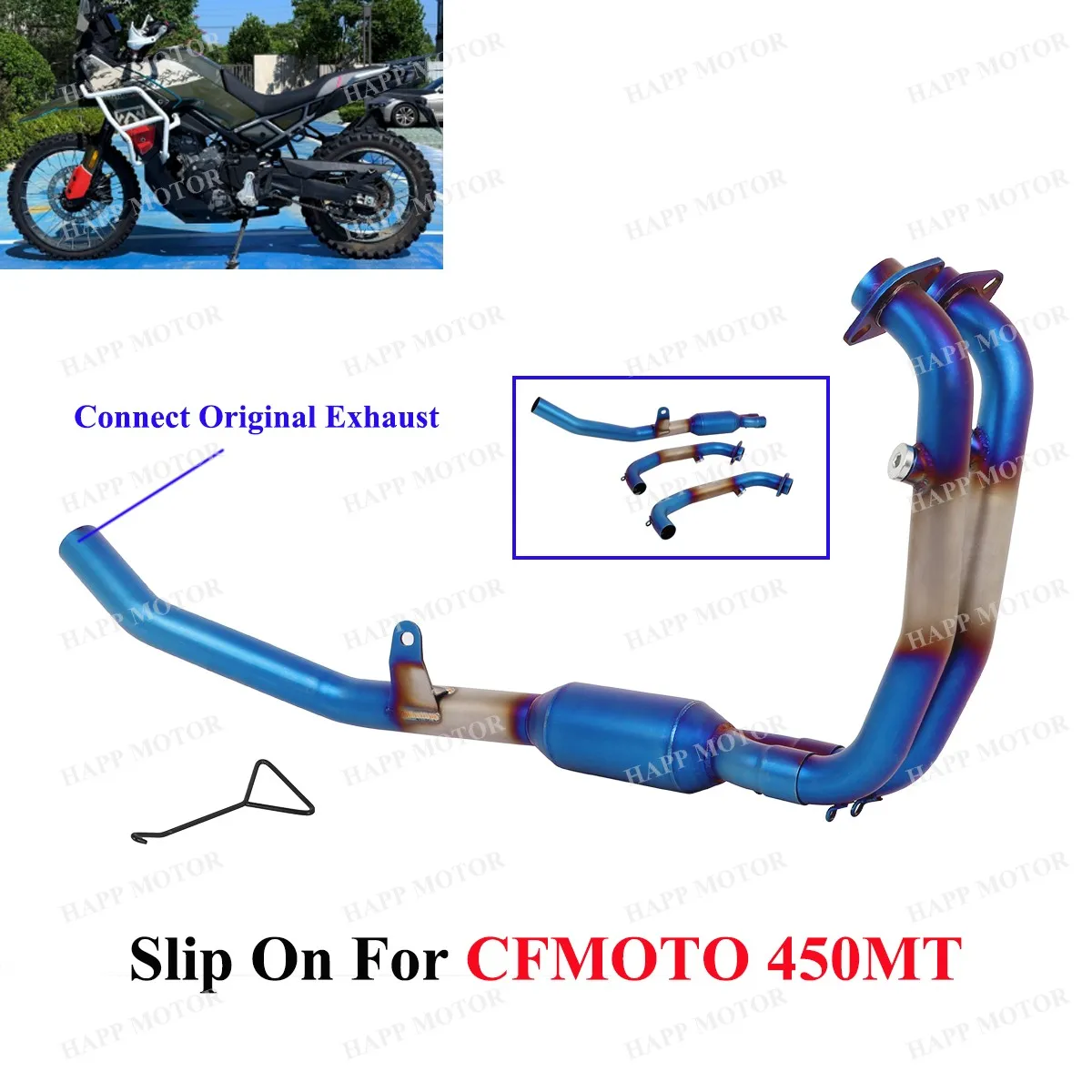 

Stainless For CFMOTO 450MT 2024-2025 Motorcycle Exhaust Escape Front Link Pipe Slip On 450MT Pipe Connect Original Muffler