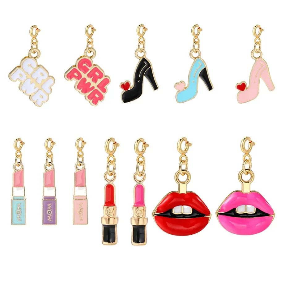 Trendiger Anhänger für Damen, Lippenstift, weibliche Stärke, High-Heels, Anhänger, Edelstahlkette, handgefertigte DIY-Zubehörteile – Detail 4