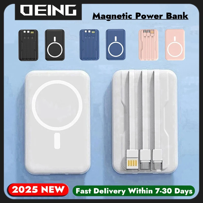 

10000mAh Magnetic Powerbank with 3 Cables Fast Charging For Magsafe Power Bank Wireless Charger For iPhone Xiaomi Huawei Samsung