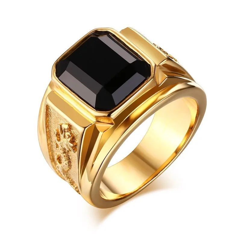 New domineering dragon pattern inlaid zircon men\'s ring, retro contract mosaic hand jewelry