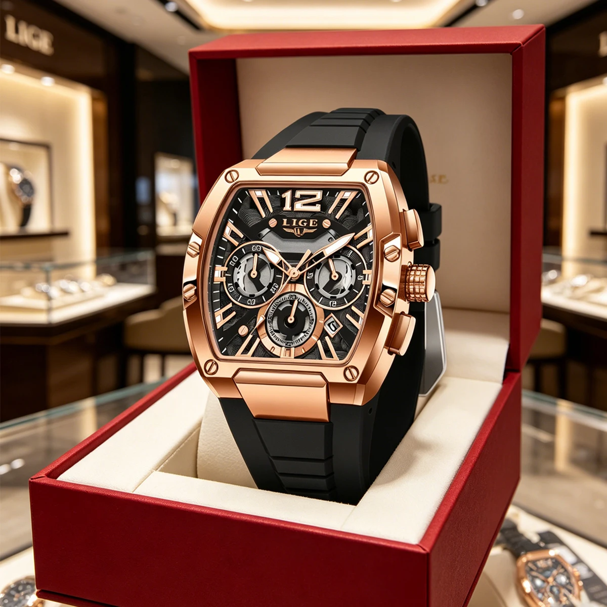 LIGE Original Marke Mode Herrenuhren Sport Militär Chronograph Kalender Silikonarmband Quarz Armbanduhr Relogio Masculino