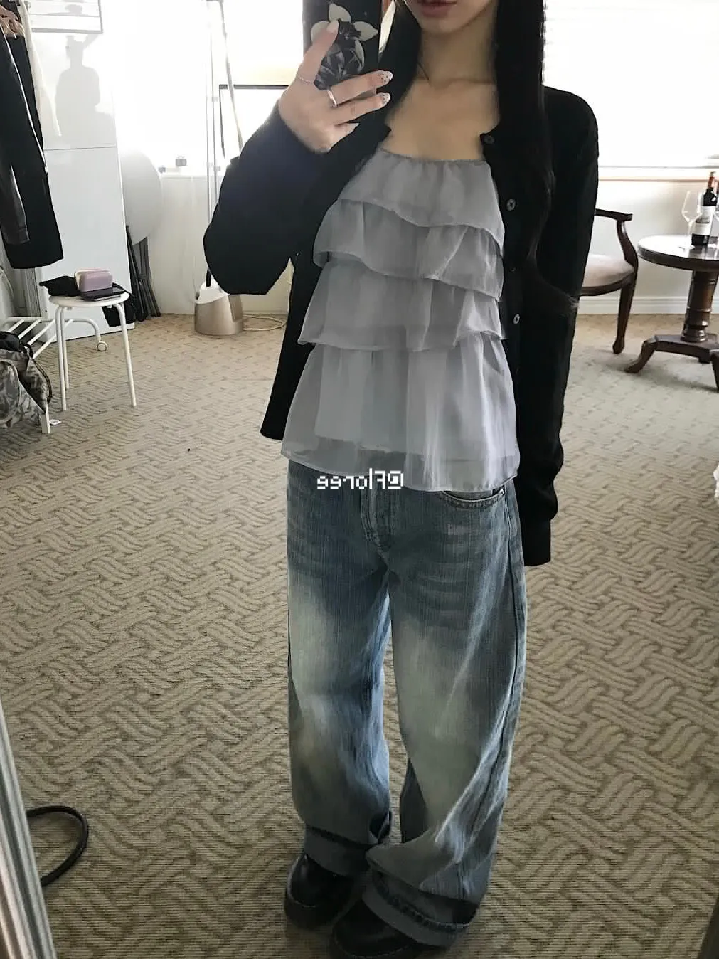 Gentle Cold Korean Style Pure Desire Fairy Atmosphere Chiffon Strap Vest Dongda Gate Women's Fashion Outerwear round Neck