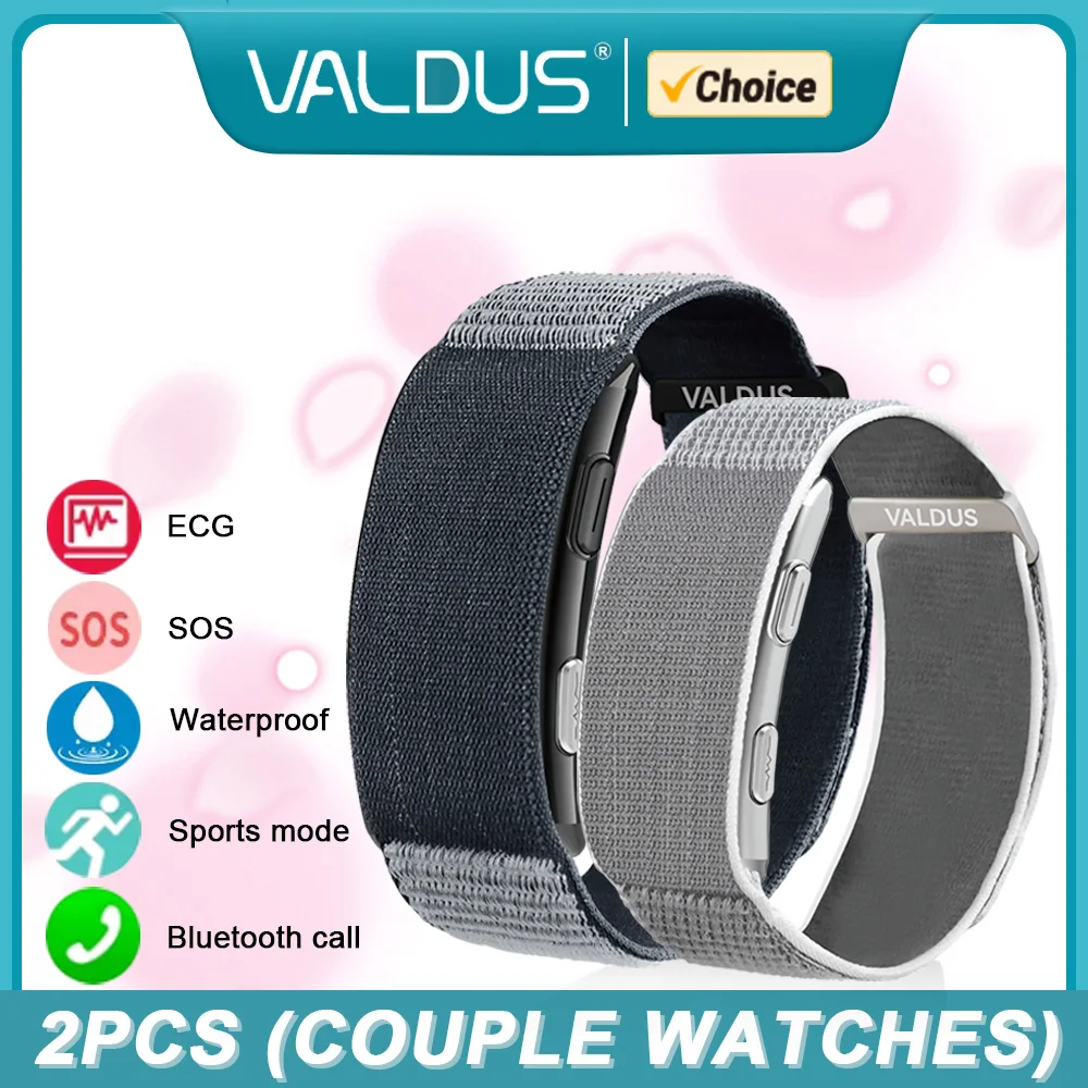 VALDUS VITRO pulsera inteligente hombre mujer pareja reloj ECG ritmo cardíaco presión arterial impermeable Fitness sin pantalla 2 uds Smartwatch