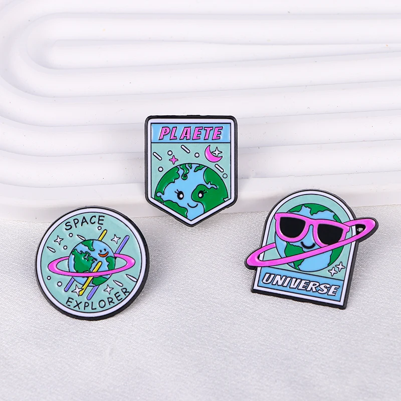 New Universe Collection Enamel Brooches Space Explorer Around Earth Lapel Pins image 4