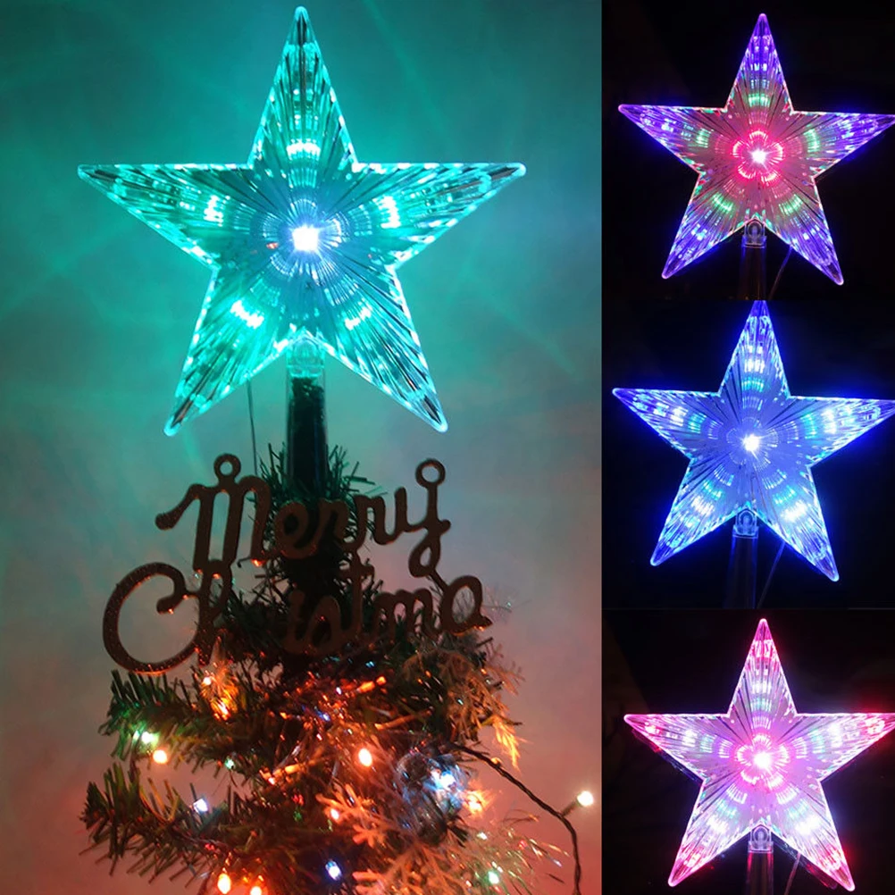 

3Pcs LED Light Star Design Christmas Tree Topper Flashing Tree Lights Transparent Plastic Xmas Home Decoration