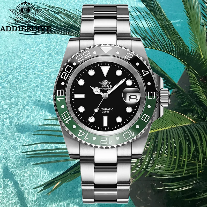 Addiesdive ساعات آلية الياقوت الزجاج AR طلاء 200 متر مقاوم للماء غواص ساعة 8215 حركة BGW9 مضيئة ساعة رجالي