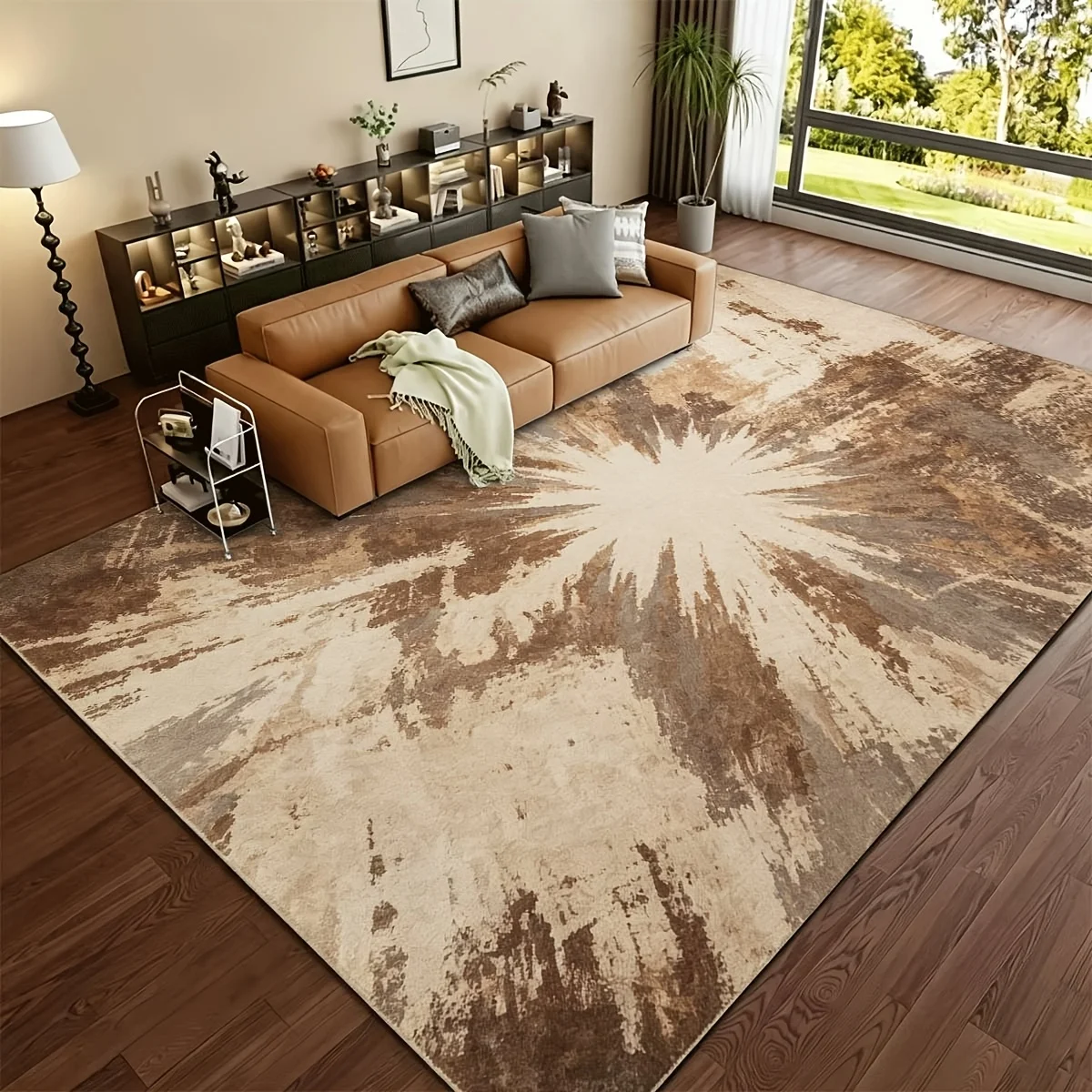 Area Rug Beige Background Radial Sun Burst Texture Pattern High Traffic Bedroom Dining Room Living Room Study