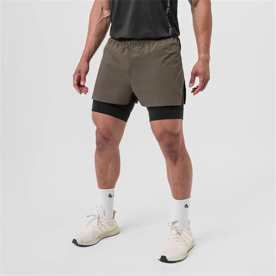 2024 Summer New Men Shorts 2 in 1 sport shorts Gyms Fitness Bodybuilding Workout Quick Dry Beach Shorts Male Running shorts men