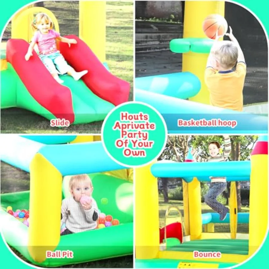 Casa inflable de rebote con tobogán, castillo saltador de 107x106x80 pulgadas con soplador y juego de baloncesto para piscina de pelotas