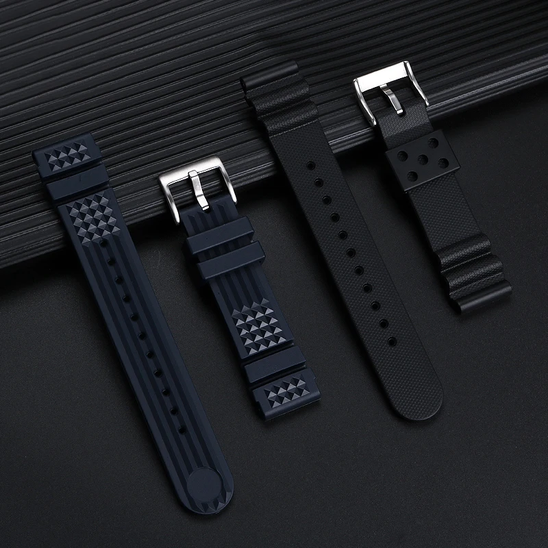 20mm 22mm para Seiko Prospex Skx007 SRP307 313 SKX779 SKX781 Water Ghost Diver correa de reloj de goma hombres Waffle correa de reloj de silicona