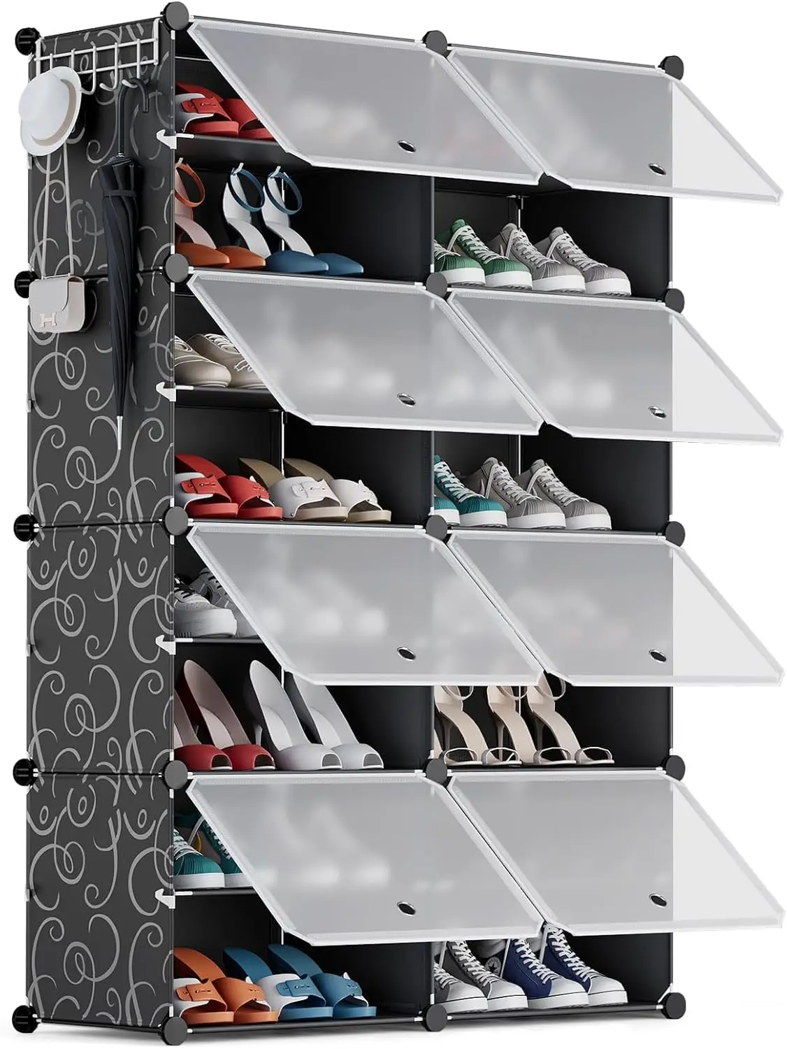 

Shoe Rack Organizer 8 Tier Shoe Storage Cabinet 32 Pairs Covered Shoe Rack with Door Expandable Free Standing Stackable Space