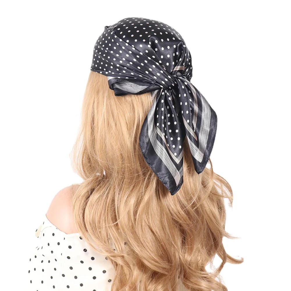 

60*60CM Dots Printing Bandanas Hair Bands For Ladies Women Square Satin Scarf Fashion Turban Headband Hair bands