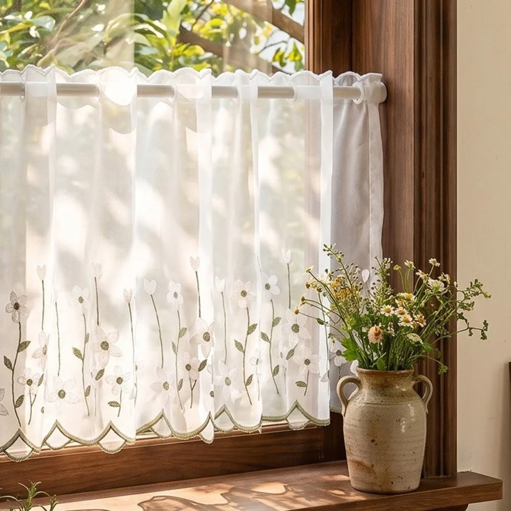 Lavender Pattern Floral Pattern Lace Curtains Dust-Proof Light Blocking Short Curtains Embroidered Floral Cottage Style