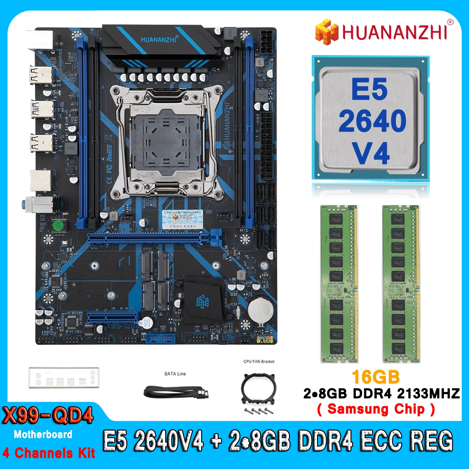 

Комплект материнской платы Huananzhi X99 QD4 с процессором Xeon E5 2640 V4 DDR4 16 ГБ (2*8 ГБ) 2133 МГц ОЗУ, четырехканальный комплект, материнская плата E5 2640V4