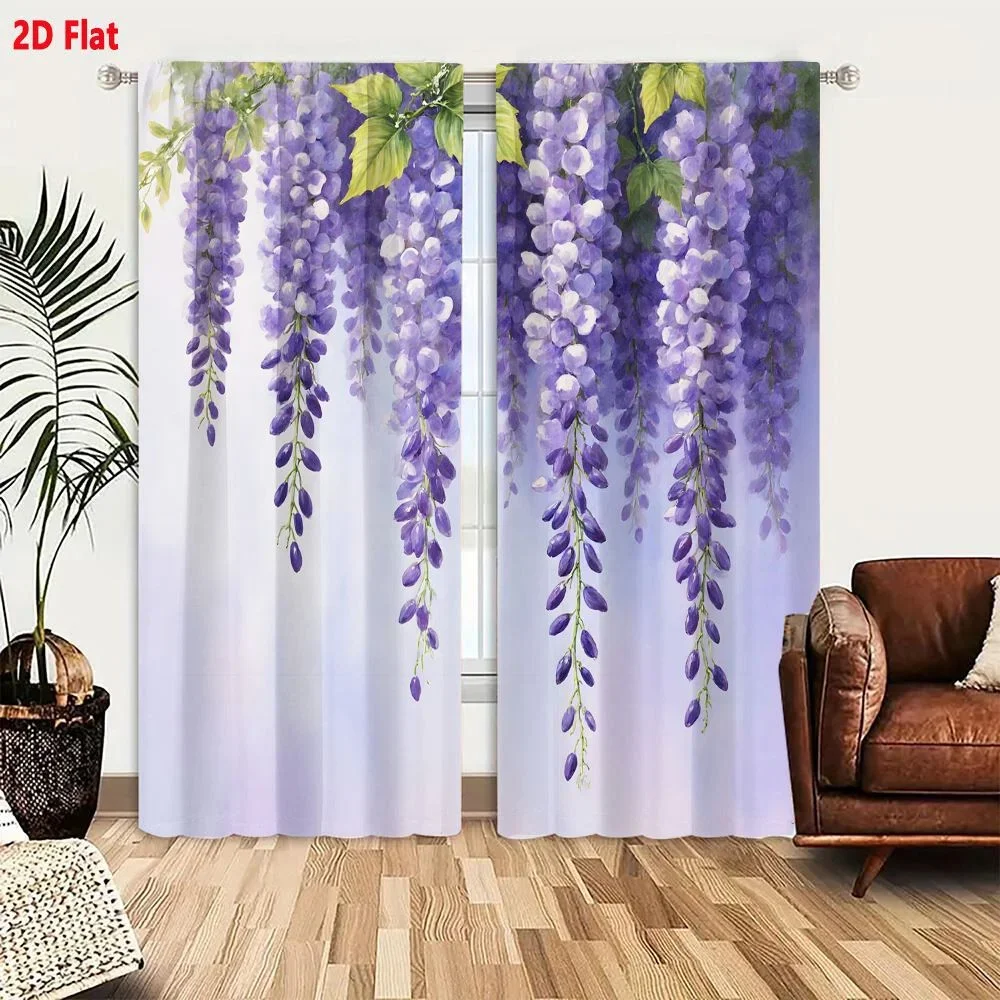 Elegant Wisteria Floral Print Curtains for Living Room Bedroom Window Drapes sheer light filtering home decor