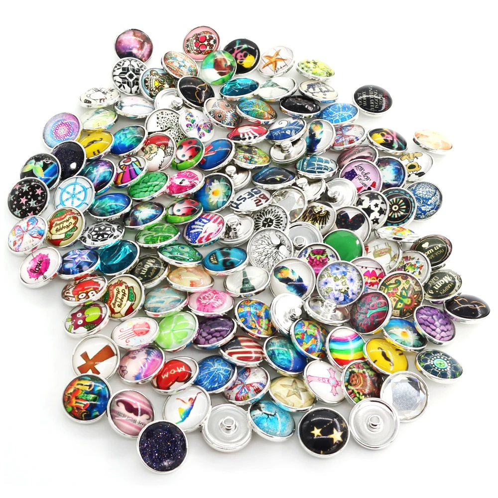 18mm Snap Button DIY Interchangeable Ginger Snap Charms Button Glass Resin Alloy Snap Button Jewelry Wholesale Mix Sales 50pcs