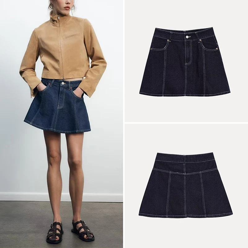 

Spring 2025 Women's Casual Skirt Simple Denim Mid-Waist High Waist Polyester Fiber Pure Color Versatile Sle Z