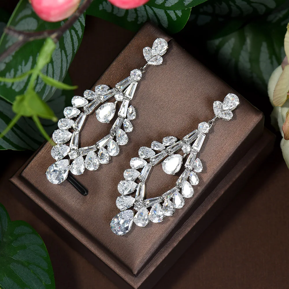 

HIBRIDE Luxury Big Water Drop Exaggerate Dangle Earrings For Women Full Zirconia Wedding Party Jewelry Bijoux E-859