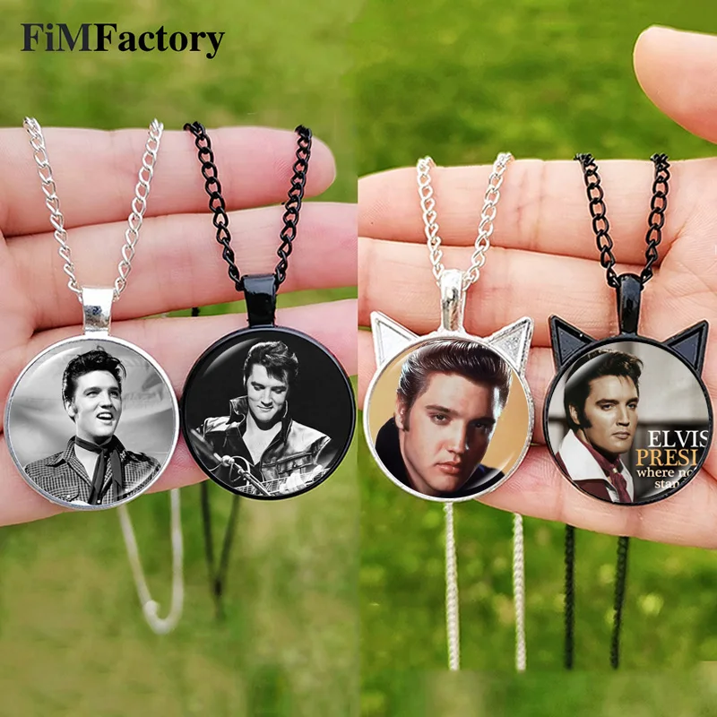 Newest Elvis Rock Music Singer Figures Necklace The King Star Poster Glass Cabochon Pendant For Men Women Fans Jewelry Gift