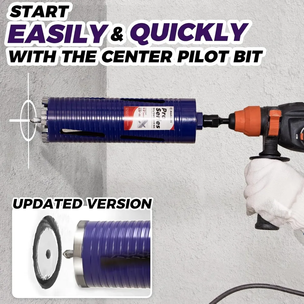 Professional Grade Dry Core Drill Bit Set with Pilot and 3 Attachments for Concrete Drilling